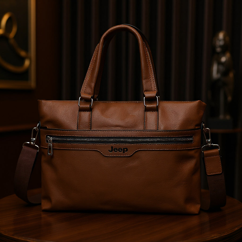 Cartable Homme en Simili Cuir Design Élégant Jeep 180551-12 Marron Clair – حقيبة جلدية لون بني فاتح تنزوت