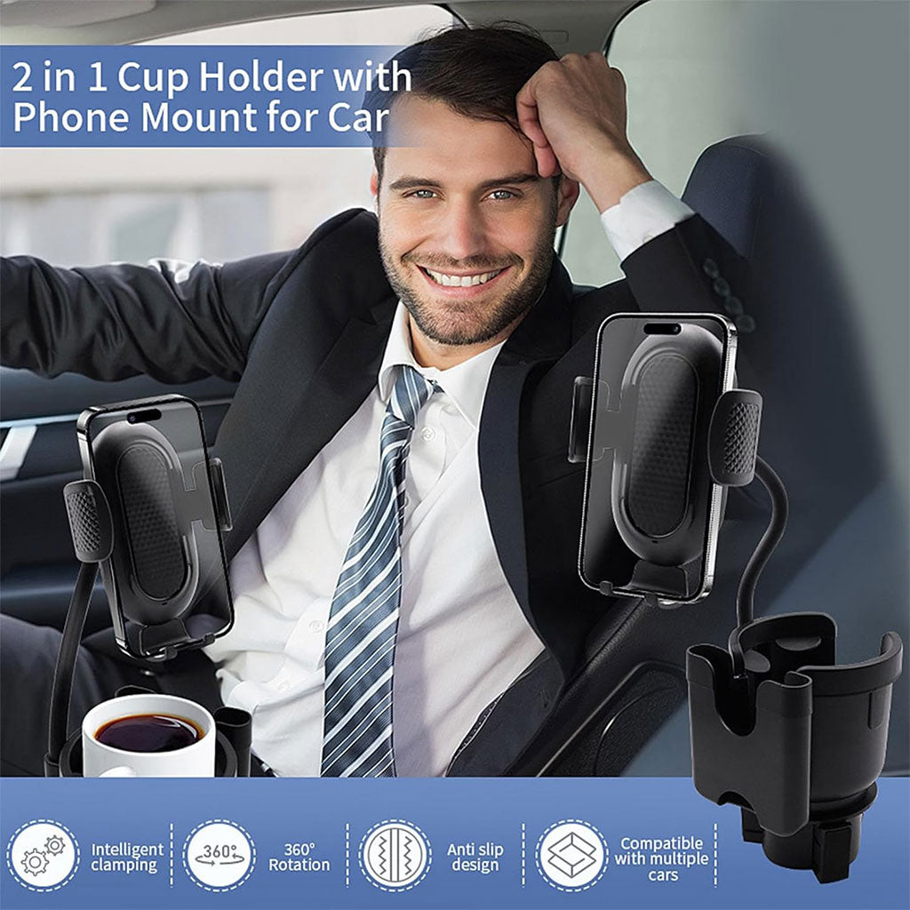 Support de téléphone pour voiture avec porte-gobelet rotation à 360° - حامل هواتف وأكواب في السيارة - تنزوت