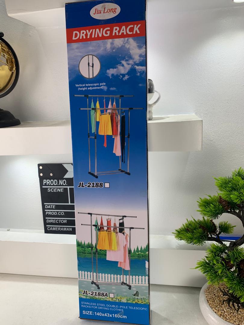 Double Penderie à vêtements portable à roulettes en Acier Inoxydable – علاقة ملابس متنقلة تنزوت