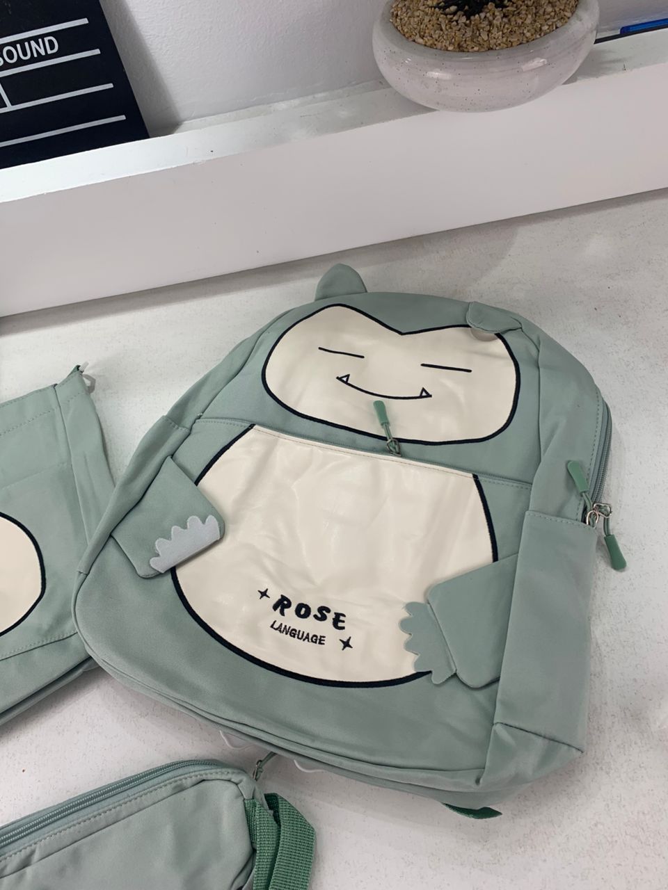 Ensemble de Sacs Snorlax 3Pcs Design Kawaii Vert – حقيبة مدرسية 3 قطع لون أخضر تنزوت