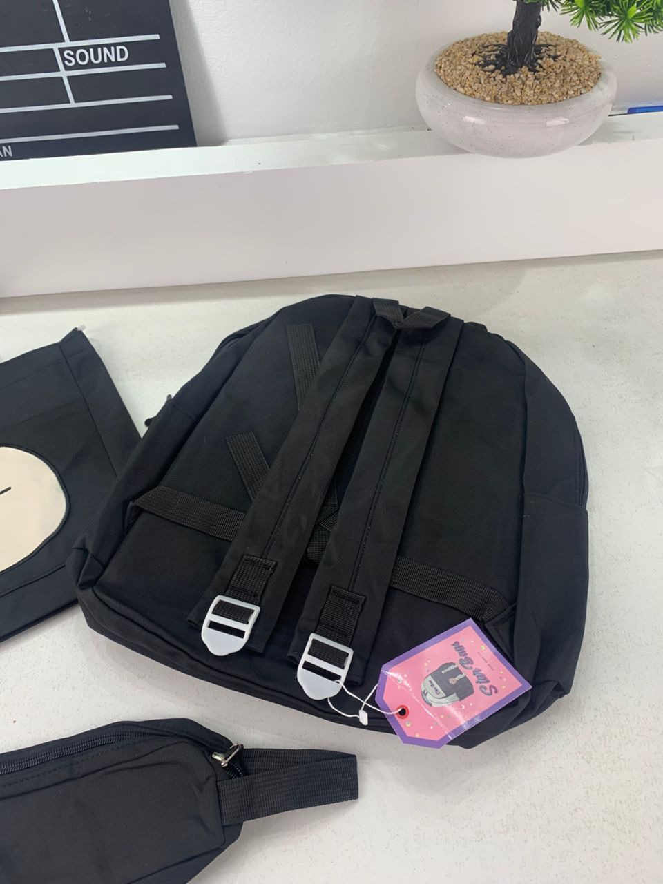 Ensemble de Sacs Snorlax 3Pcs Design Kawaii Noir – حقيبة مدرسية 3 قطع لون أسود تنزوت