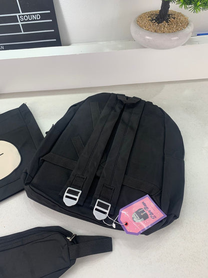 Ensemble de Sacs Snorlax 3Pcs Design Kawaii Noir – حقيبة مدرسية 3 قطع لون أسود تنزوت