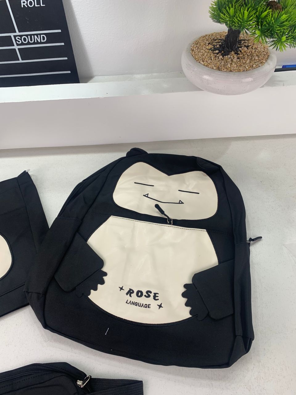 Ensemble de Sacs Snorlax 3Pcs Design Kawaii Noir – حقيبة مدرسية 3 قطع لون أسود تنزوت