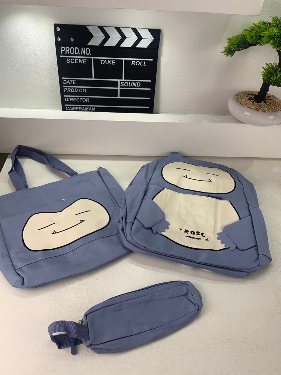 Ensemble de Sacs Snorlax 3Pcs Design Kawaii Bleu – حقيبة مدرسية 3 قطع لون أزرق تنزوت