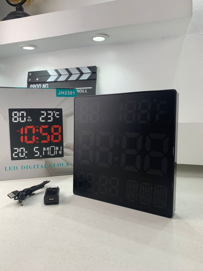 Horloge murale numérique forme carrée grand écran JH2301 – ساعة حائط رقمية تنزوت