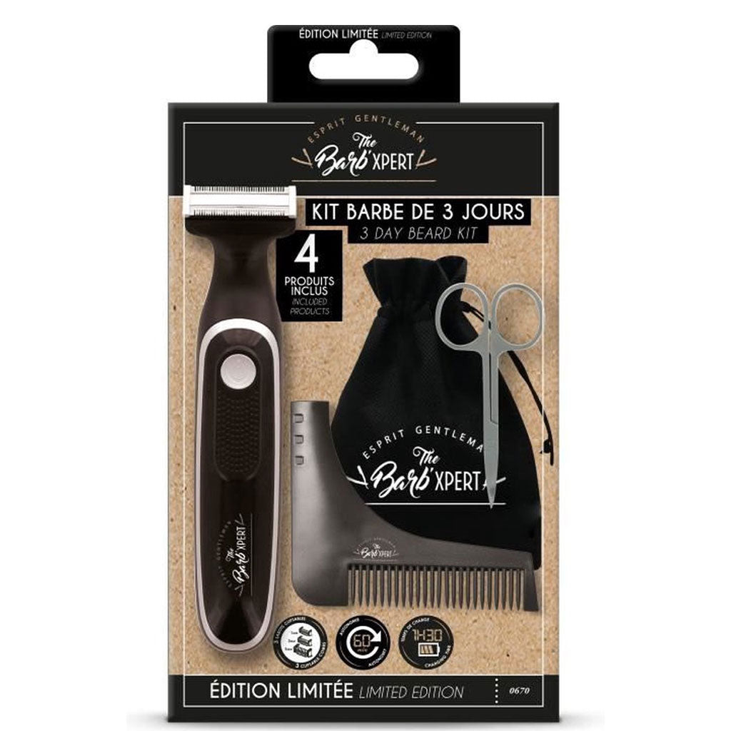 Kit Barbe Tondeuse Hybride, Ciseaux Barbe et Moustache, Peigne Sculptant - Pochette Barb'Xpert تنزوت