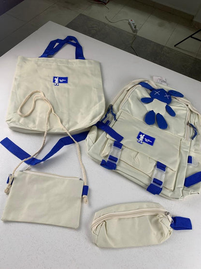 Ensemble de sacs d’école Kawai pour adolescents 4Pcs Lapin X Blanc – محفظة 4 قطع كاواي أبيض تنزوت