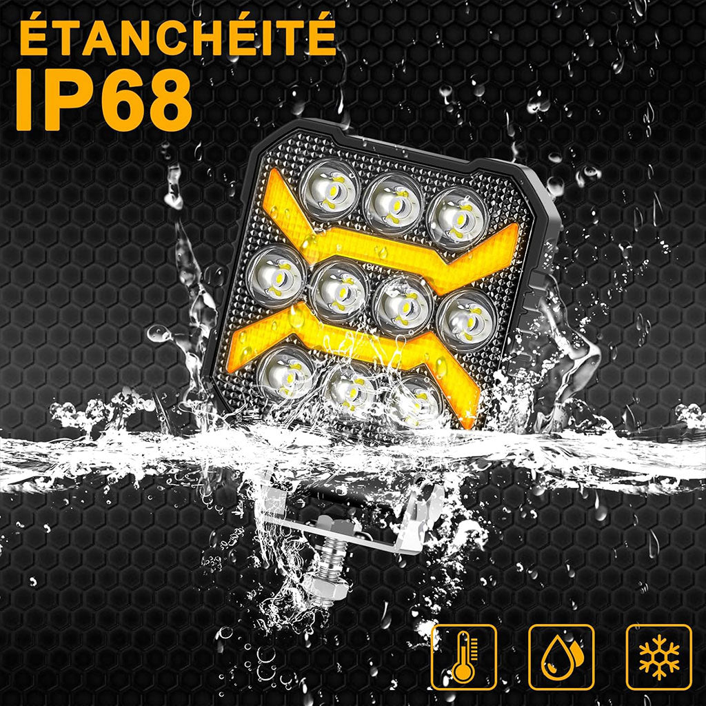 Phare LED Anti-brouillard 1PCS avec 5 Modes d’éclairage 12V-24V IP68 étanche – مصباح عالي السطوع للسيارات والدراجات النارية تنزوت