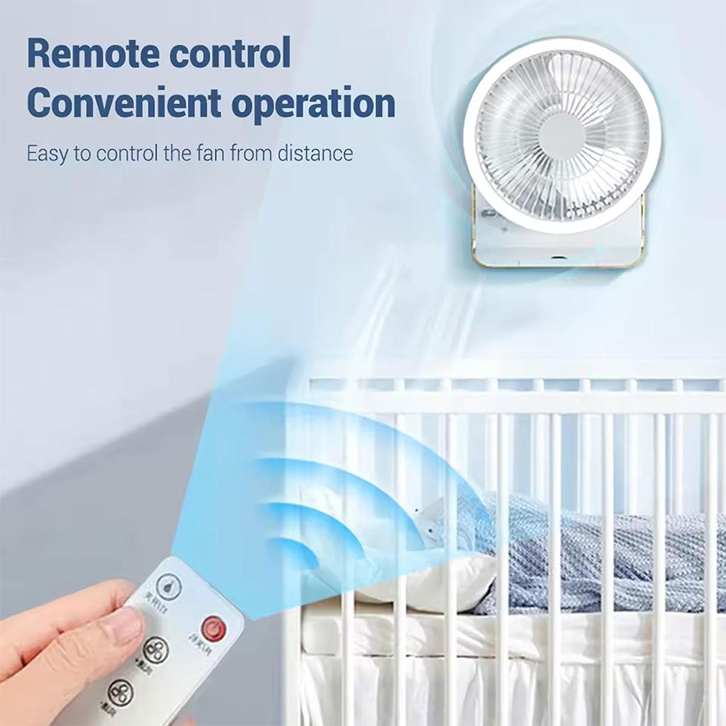 Ventilateur de Bureau Rechargeable Rotatif avec Lumière LED – مروحة مكتب قابلة للشحن تنزوت