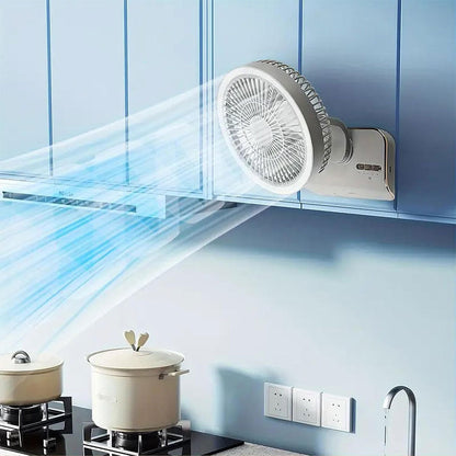 Ventilateur de Bureau Rechargeable Rotatif avec Lumière LED – مروحة مكتب قابلة للشحن تنزوت