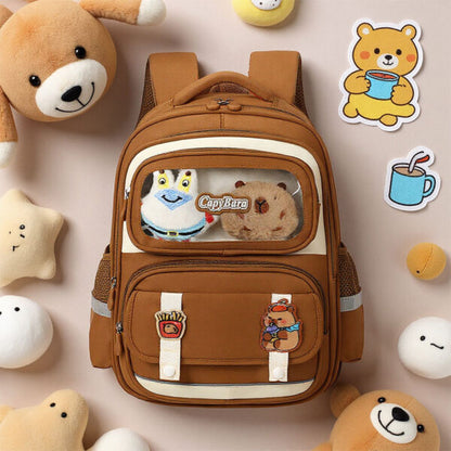 Sac à Dos Enfant Ludique avec Plusieurs Compartiment et un Peluche LM-5122 Marron – حقيبة ظهر للأطفال بني تنزوت