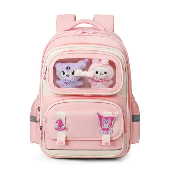 Sac à Dos Enfant Ludique avec Plusieurs Compartiment et un Peluche LM-5122 Rose – حقيبة ظهر للأطفال وردي تنزوت