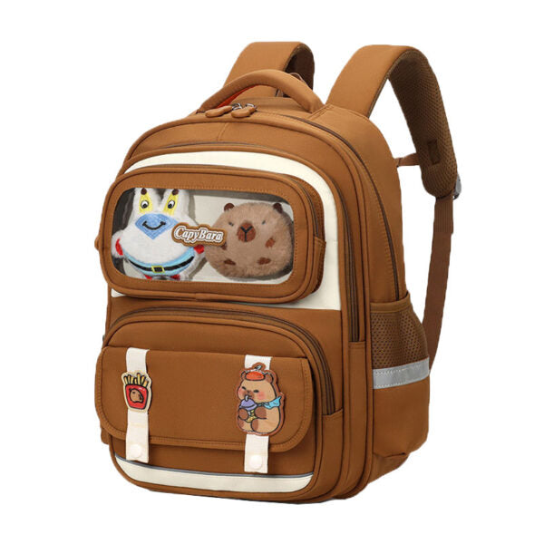 Sac à Dos Enfant Ludique avec Plusieurs Compartiment et un Peluche LM-5122 Marron – حقيبة ظهر للأطفال بني تنزوت