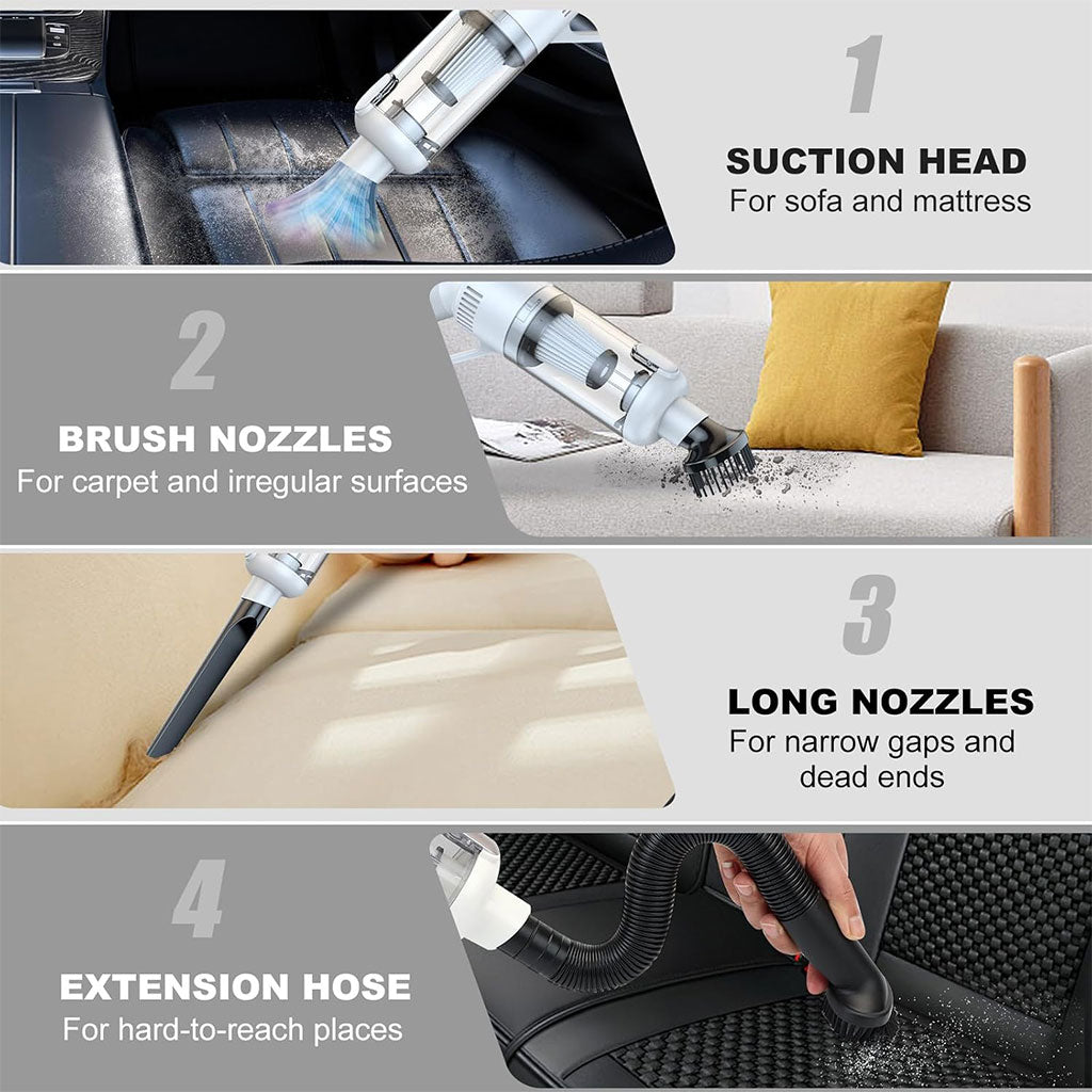 Aspirateur sans Fil Portable avec 4 Têtes Accessoires 9000Pa – مكنسة كهربائية محمولة - تنزوت