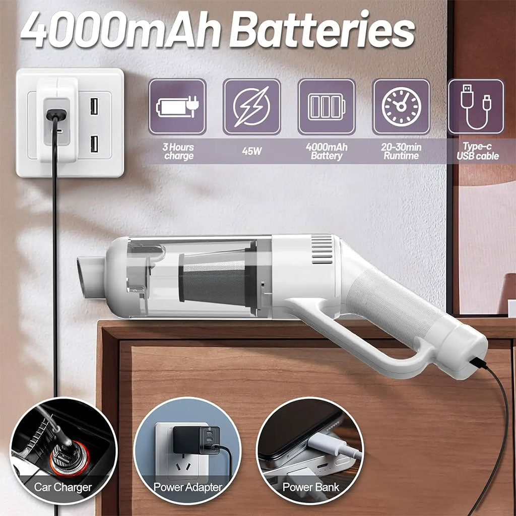 Aspirateur sans Fil Portable avec 4 Têtes Accessoires 9000Pa – مكنسة كهربائية محمولة - تنزوت