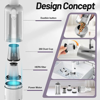 Aspirateur sans Fil Portable avec 4 Têtes Accessoires 9000Pa – مكنسة كهربائية محمولة - تنزوت