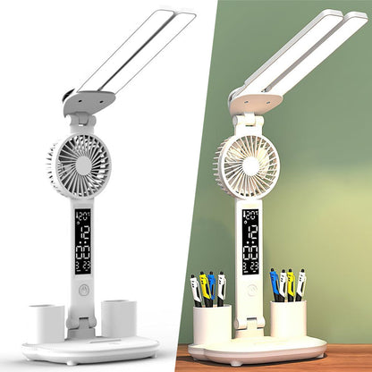 Lampe de bureau LED à double tête avec ventilateur et Horloge – مصباح مكتب مع منبه ومروحة مدمجة - تنزوت