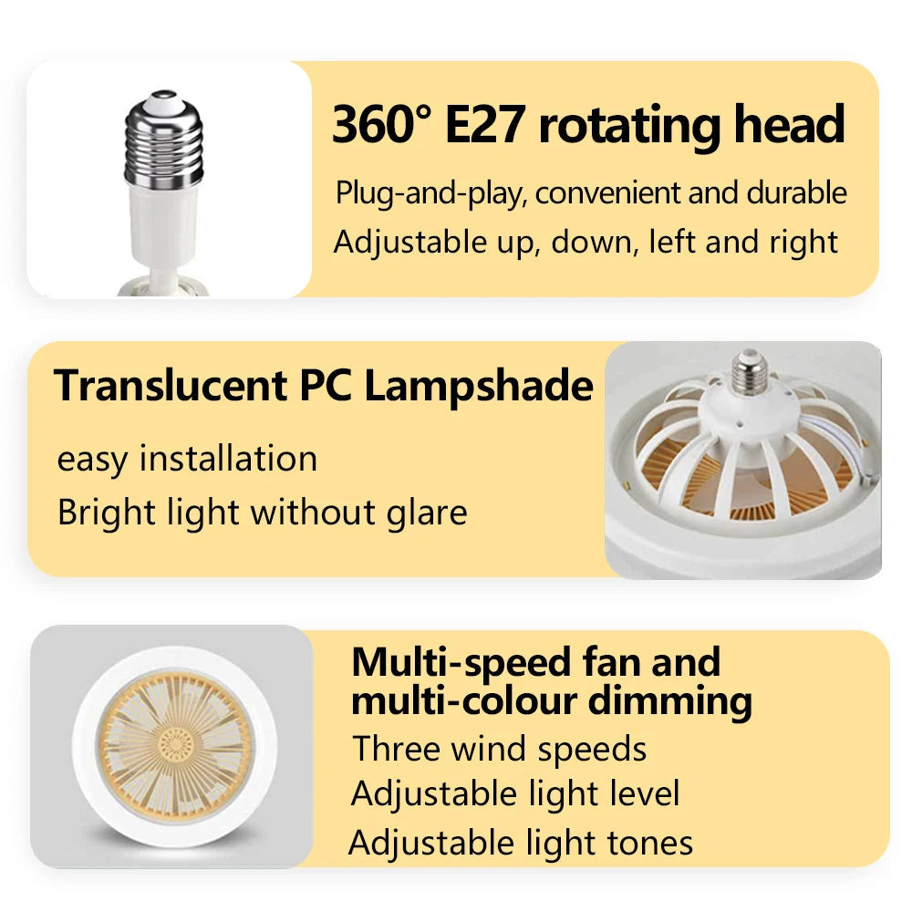 Lampe et Ventilateur de plafond silencieux avec télécommande 30W 220V تنزوت