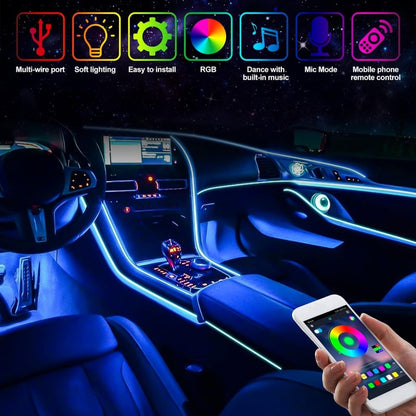 Bande lumineuse LED en néon RGB pour intérieur de voiture, éclairage suivi son d'ambiance Avec app et télécommande - تنزوت