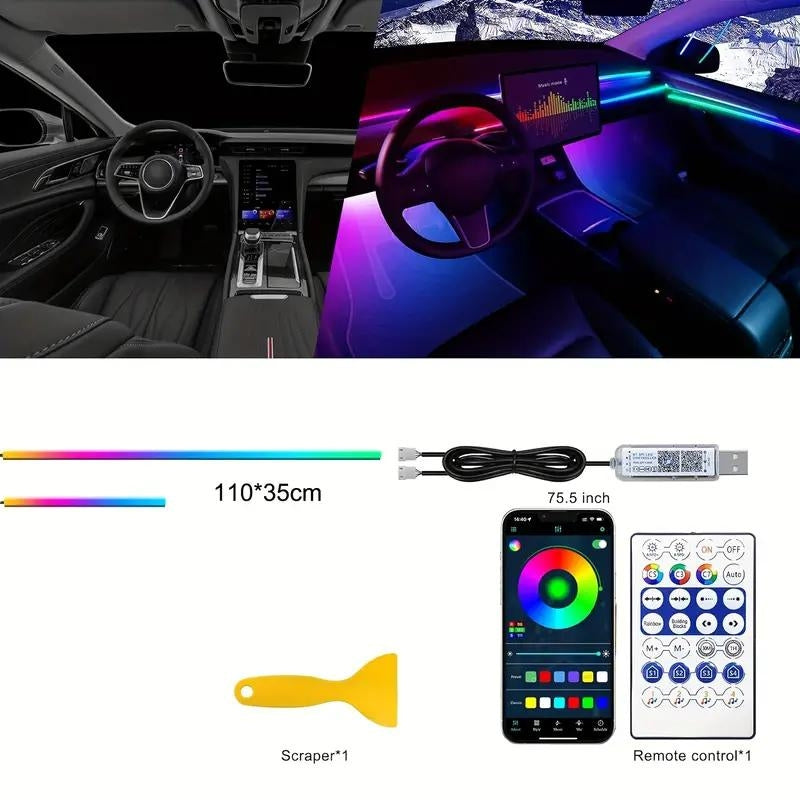 Bande lumineuse LED en néon RGB pour intérieur de voiture, éclairage suivi son d'ambiance Avec app et télécommande - تنزوت