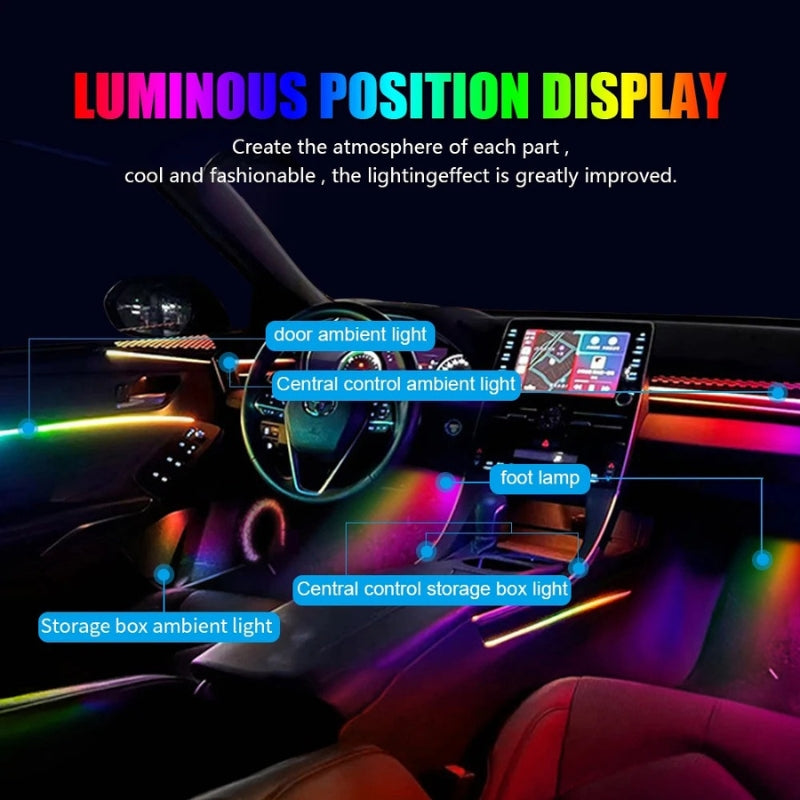 Bande lumineuse LED en néon RGB pour intérieur de voiture, éclairage suivi son d'ambiance Avec app et télécommande - تنزوت
