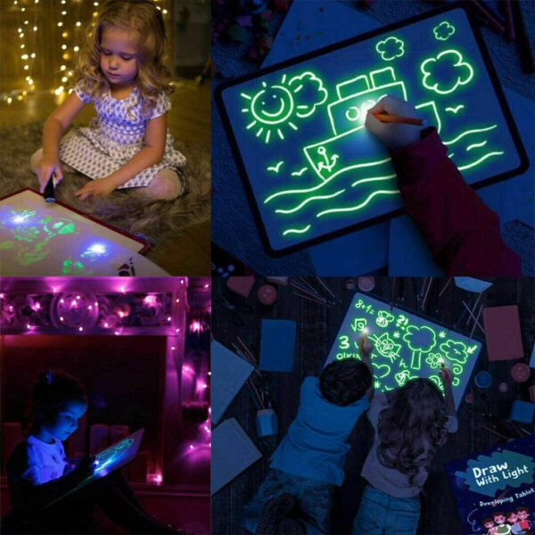 Tablette à dessin magique 3D avec lumière LED et stylo aquarelle – لوحة رسم ثلاثية الأبعاد مزودة بإضاءة أقلام مائية ملونة تنزوت