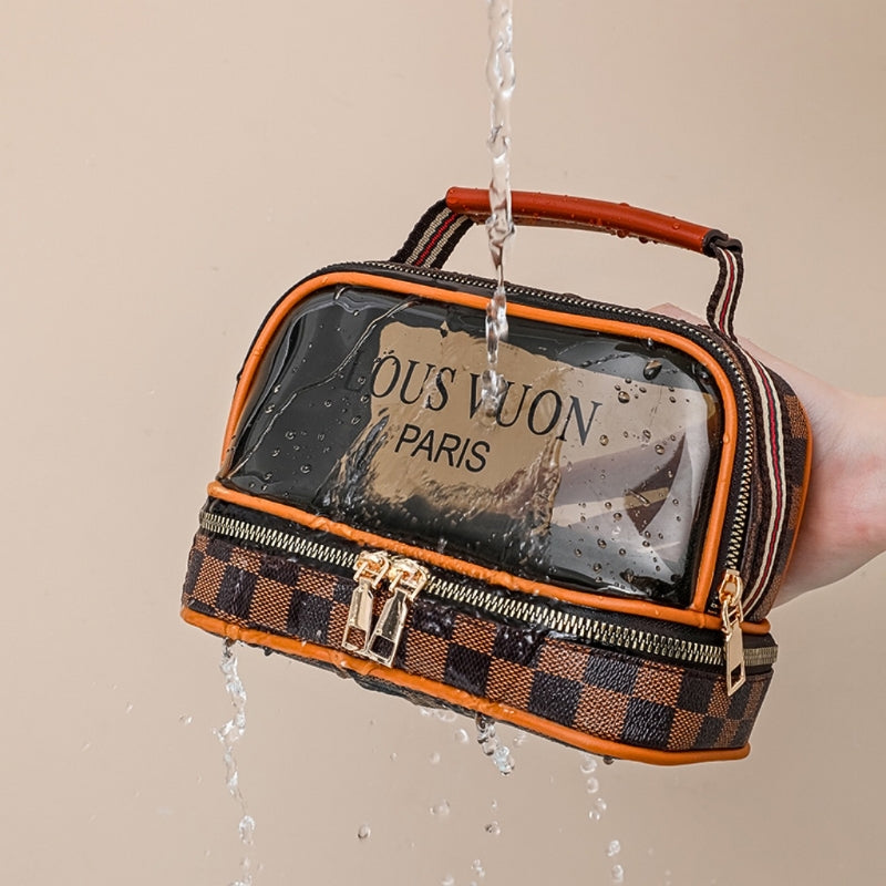 Trousse de toilette transparente double couche pour femmes, sac cosmétique étanche de grande capacité تنزوت