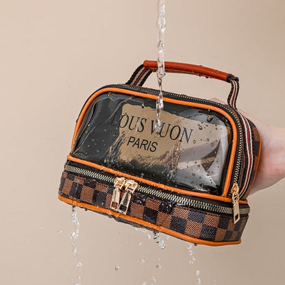Trousse de toilette transparente double couche pour femmes, sac cosmétique étanche de grande capacité تنزوت