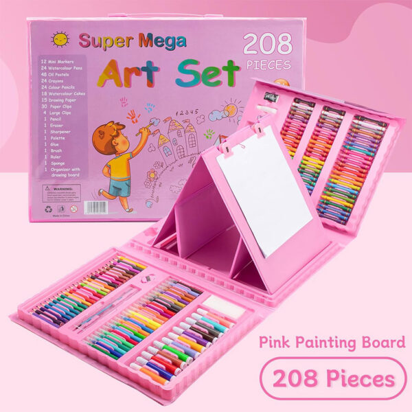 Kit-de-dessin-pour-enfants-208Pcs-avec-chevalet-double-face-trois-volets-طقم-الرسم-للأطفال.png