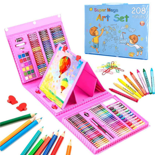 Kit-de-dessin-pour-enfants-208Pcs-avec-chevalet-double-face-trois-volets-طقم-الرسم-للأطفال.png