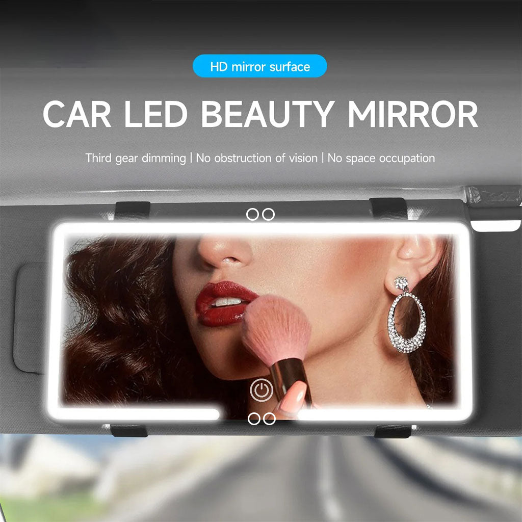 Miroir de courtoisie rechargeable double buttons avec 3 modes d’éclairage – مرآة مكياج مضيئة للسيارات تنزوت