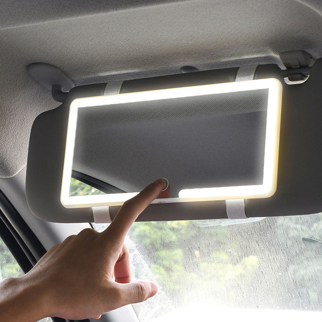 Miroir de courtoisie rechargeable double buttons avec 3 modes d’éclairage – مرآة مكياج مضيئة للسيارات تنزوت