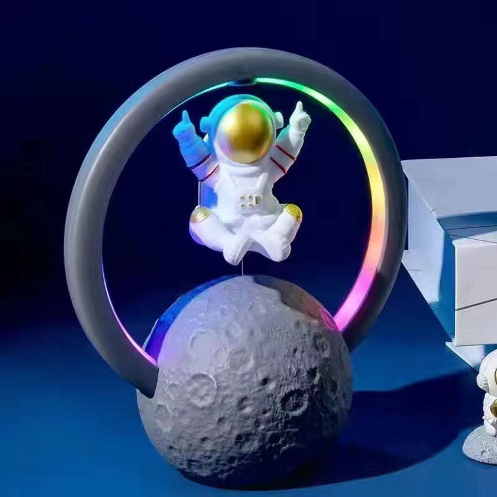 Haut-parleur Bluetooth et Lampe d’astronaute en lévitation magnétique avec lampe flottante en forme de lune rotative - تنزوت