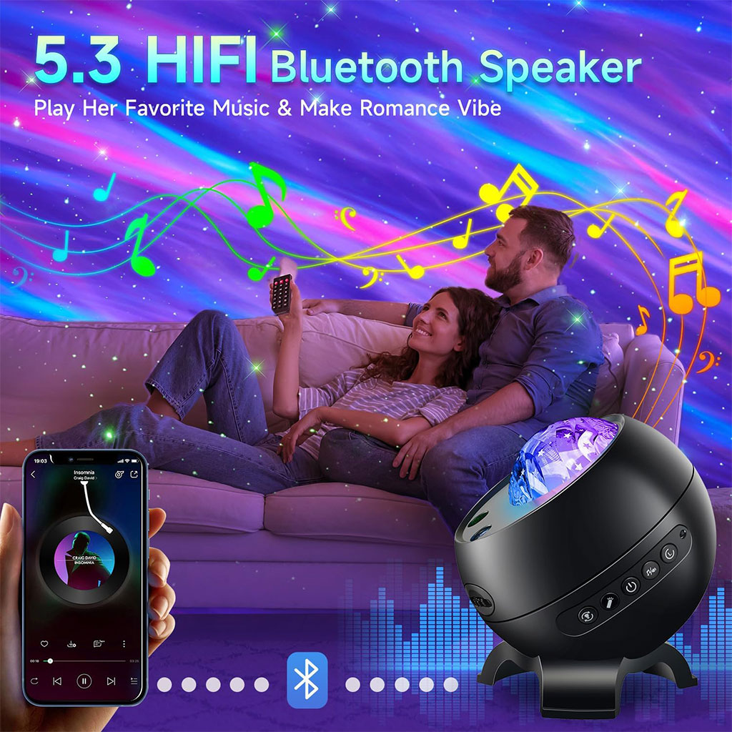Projecteur d’aurores et Haut Parleur Bluetooth avec 15 modes d’éclairage – جهاز عرض نجوم ومكبر صوت تنزوت