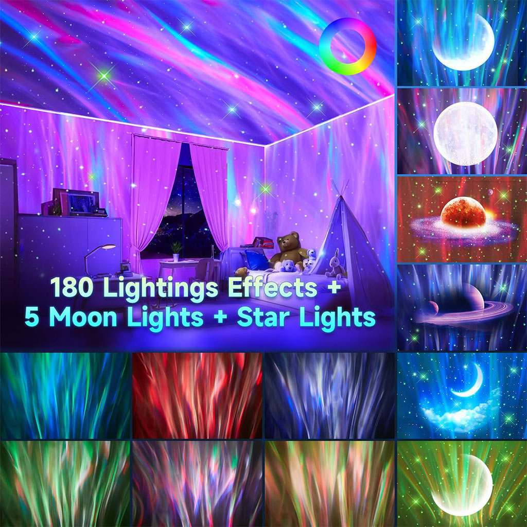 Projecteur d’aurores et Haut Parleur Bluetooth avec 15 modes d’éclairage – جهاز عرض نجوم ومكبر صوت تنزوت