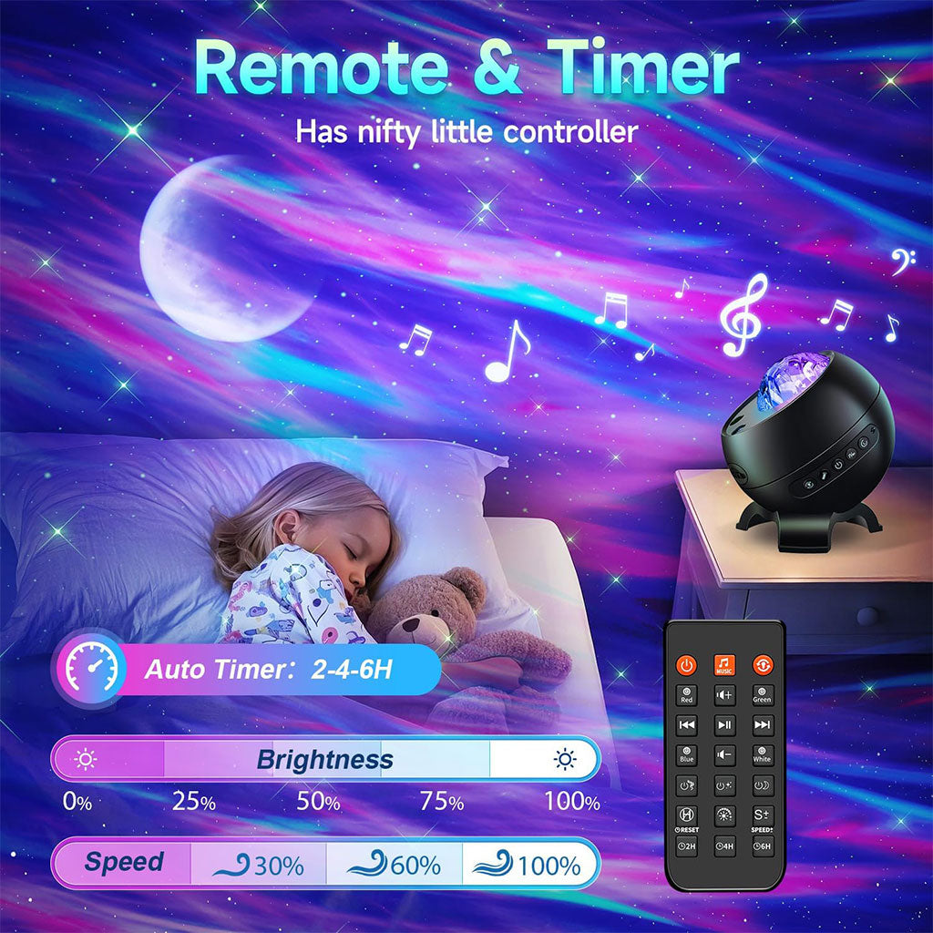Projecteur d’aurores et Haut Parleur Bluetooth avec 15 modes d’éclairage – جهاز عرض نجوم ومكبر صوت تنزوت