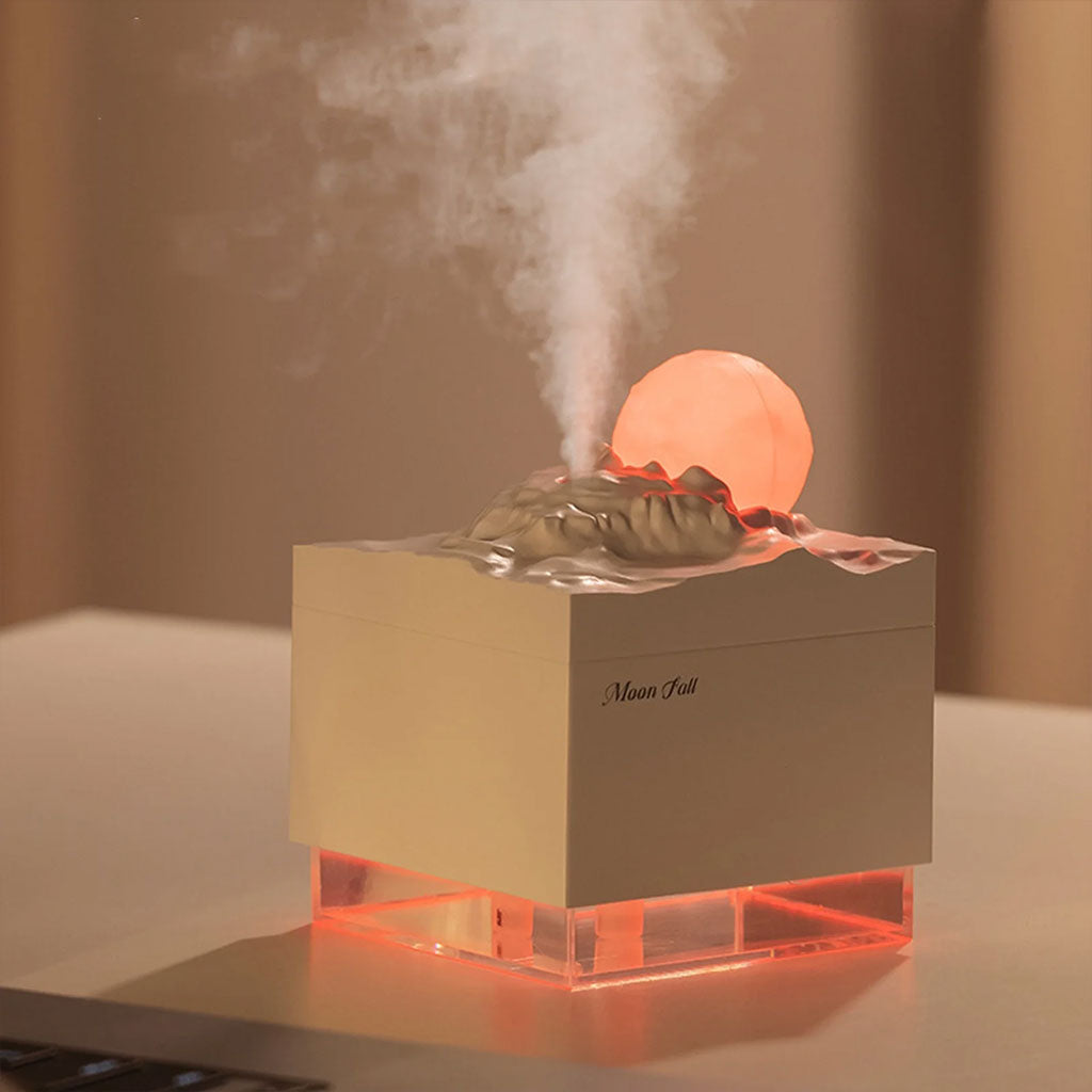 Humidificateur Cube 300 ml avec Veilleuse de Lune Colorée – معطر جو في الغرفة تنزوت