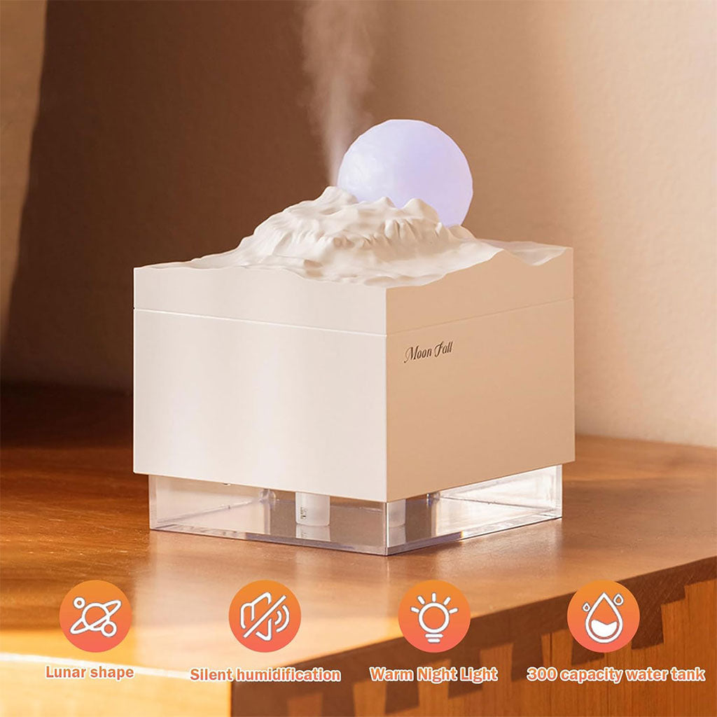 Humidificateur Cube 300 ml avec Veilleuse de Lune Colorée – معطر جو في الغرفة تنزوت