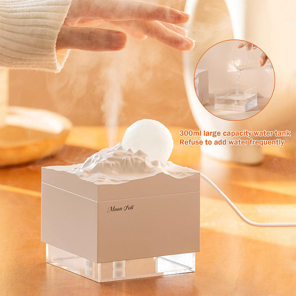 Humidificateur Cube 300 ml avec Veilleuse de Lune Colorée – معطر جو في الغرفة تنزوت