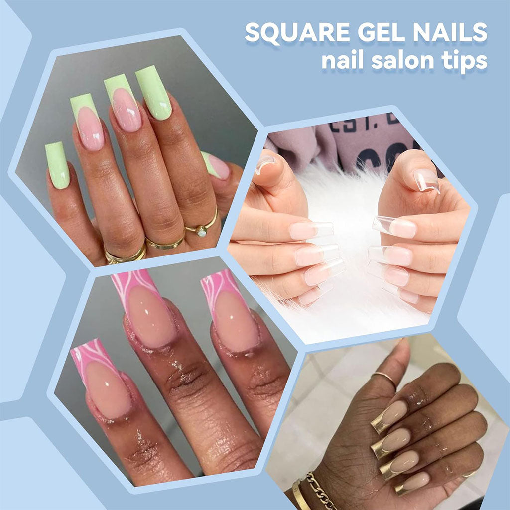 100PCS faux ongles carrés transparents professionnels en acrylique – طقم أظافر صناعية تنزوت