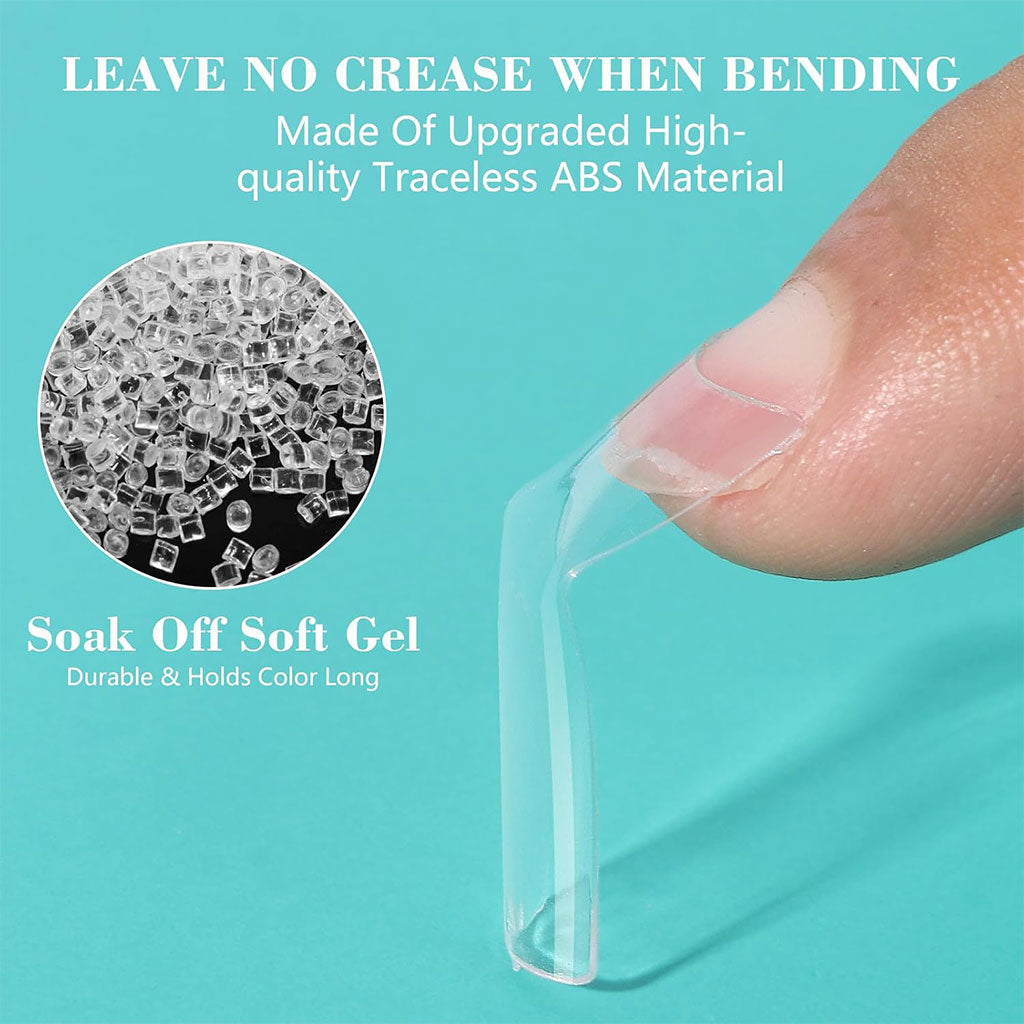 100PCS faux ongles carrés transparents professionnels en acrylique – طقم أظافر صناعية تنزوت