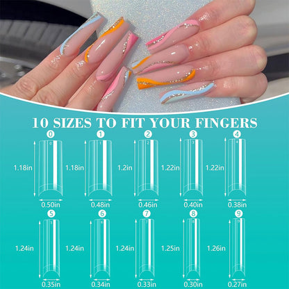 100PCS faux ongles carrés transparents professionnels en acrylique – طقم أظافر صناعية تنزوت