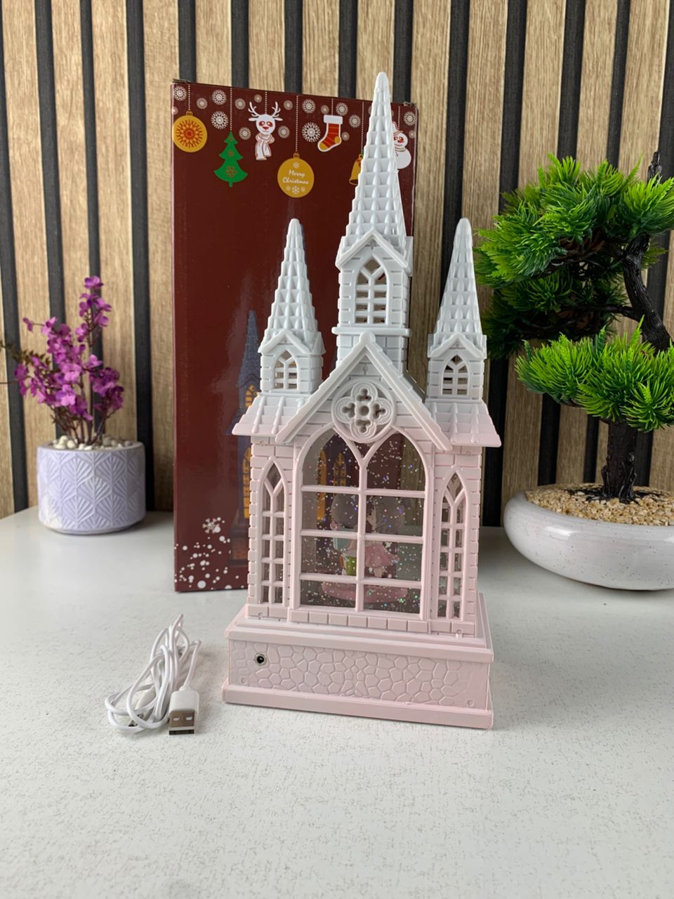 Château à neige lumineux avec paillettes tourbillonnantes – ديكور قلعة الثلج - تنزوت