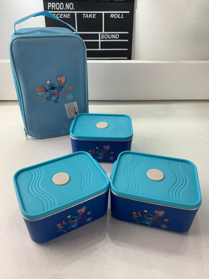 Lunch Box avec Sac Isotherme Design Cartoon 3 Compartiments Alimentaires – حافظة أطعام للأطفال 3 طبقات تنزوت