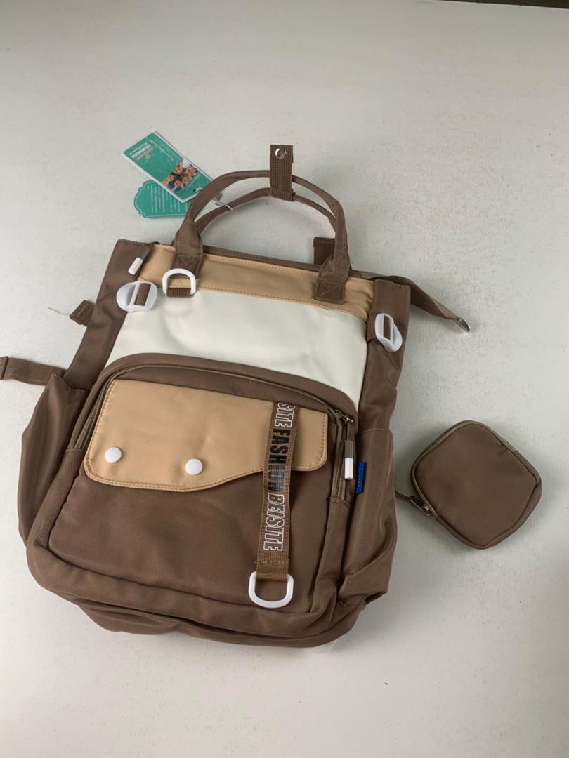 Ensemble de sacs d’école Kawai pour Enfants 2Pcs Avec Pochette Marron – محفظة 2 قطع كاواي مع محفظة صغيرة بني تنزوت