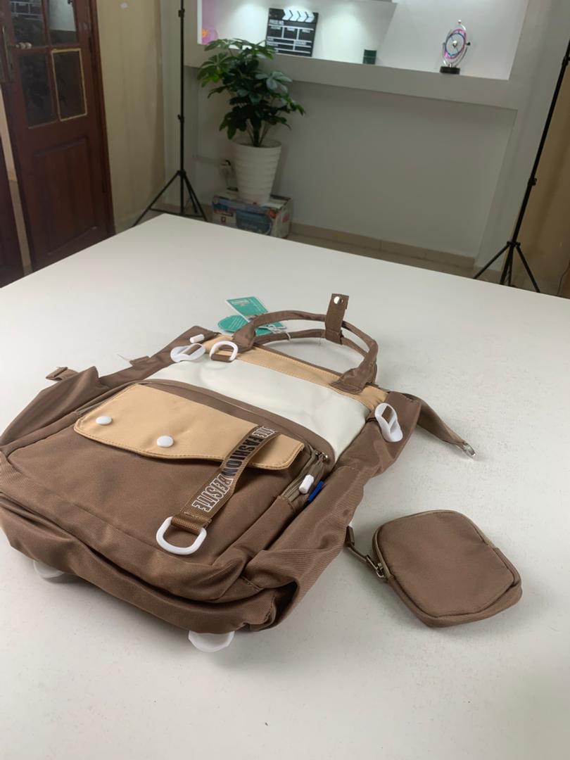 Ensemble de sacs d’école Kawai pour Enfants 2Pcs Avec Pochette Marron – محفظة 2 قطع كاواي مع محفظة صغيرة بني تنزوت