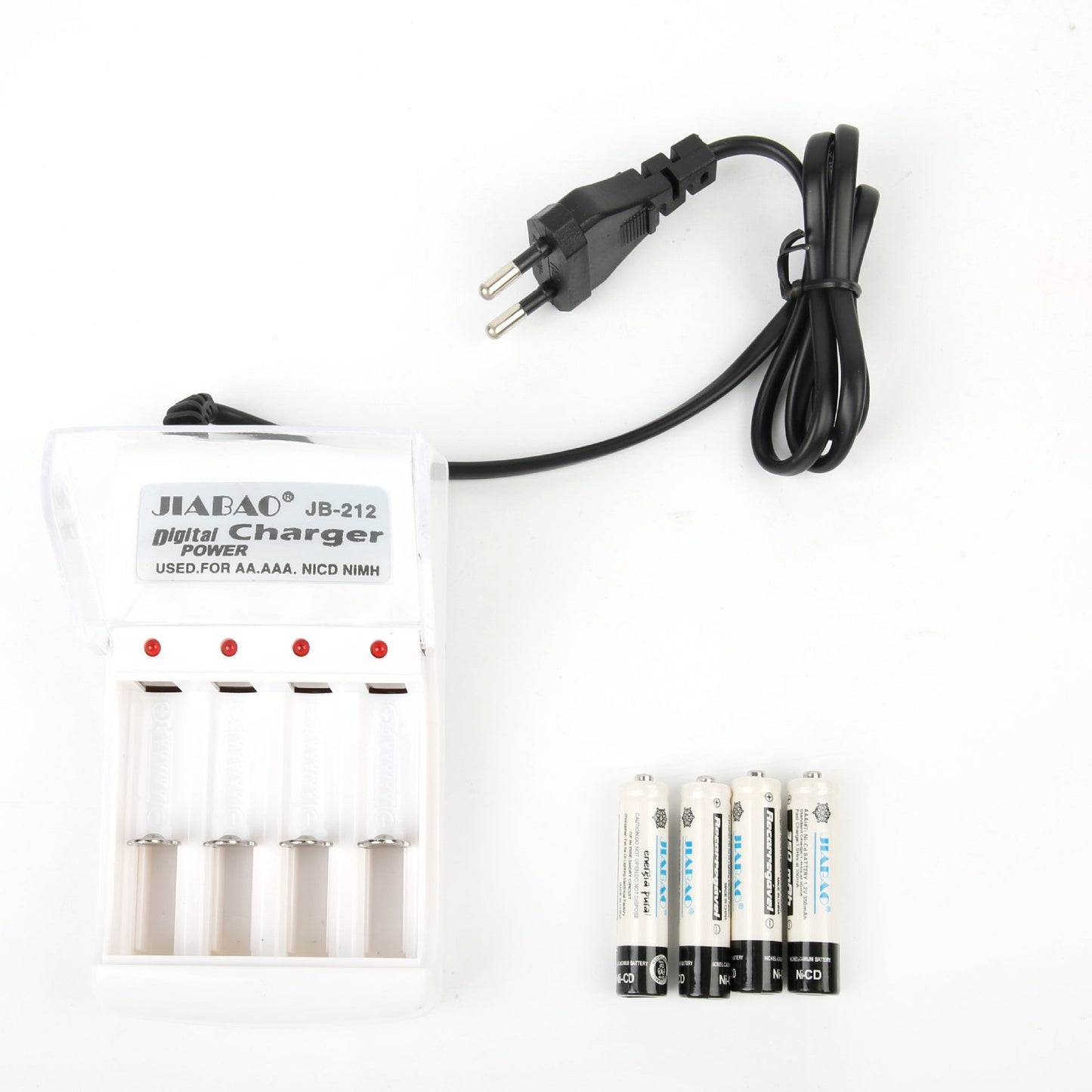 Chargeur des piles rechargable avec 4 piles Jiabao Jb-212 - شاحن البطاريات القابلة للشحن مع 4 بطاريات - تنزوت
