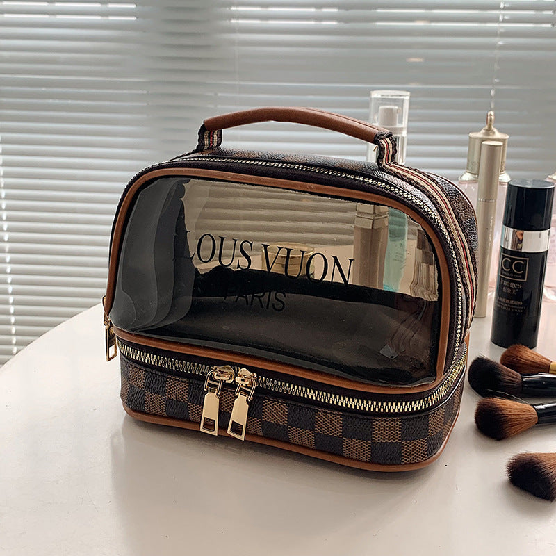 Trousse de toilette transparente double couche pour femmes, sac cosmétique étanche de grande capacité تنزوت