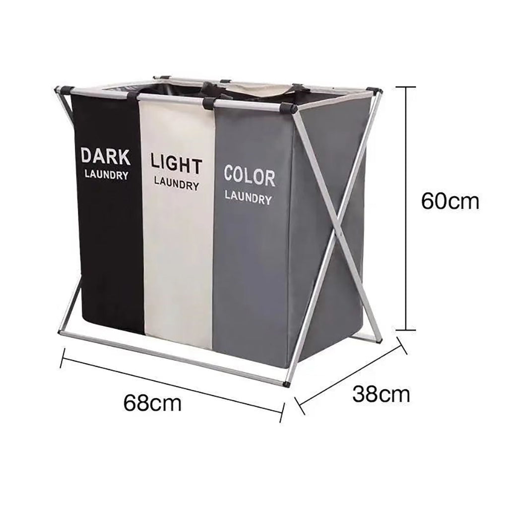 Panier à linge sale pliable avec 3 grilles pour séparer les vêtements V3 تنزوت