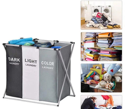 Panier à linge sale pliable avec 3 grilles pour séparer les vêtements V3 تنزوت